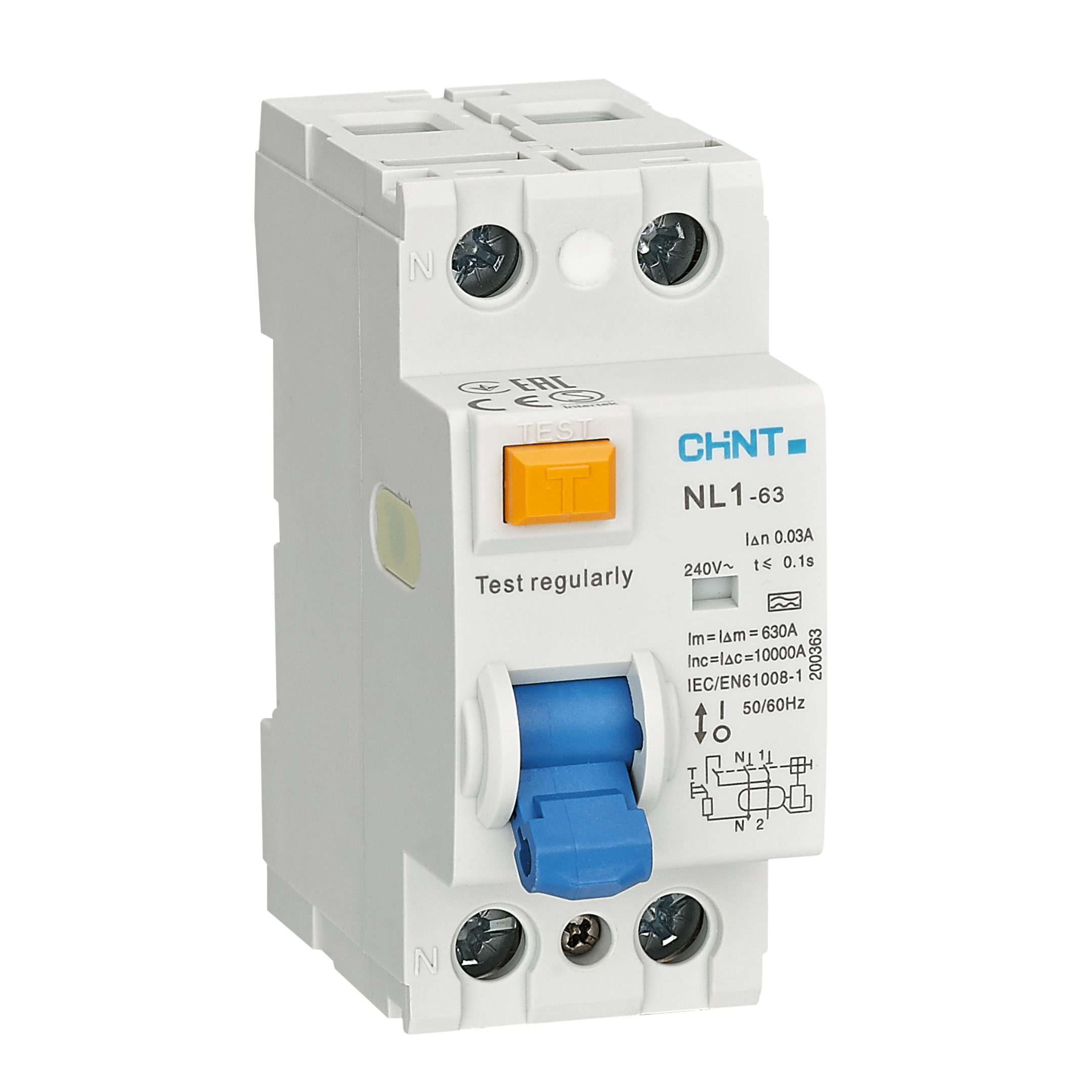 เบรคเกอร์กันดูด 63 แอมป์ 2 โพล 30MA 10KA CHINT RCCB NL1-63 2P TYPE A (FOR EV)_0